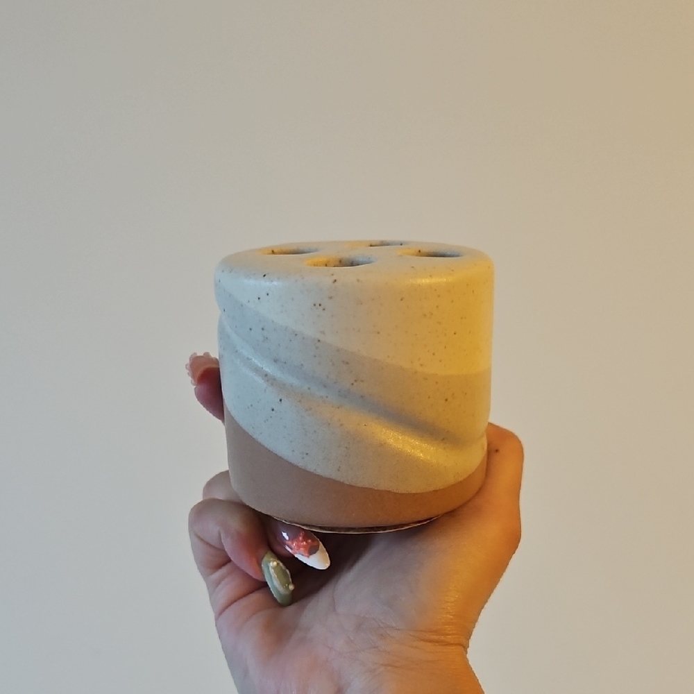 Elegant Cream and Tan Ceramic Vase